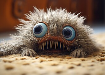furry creature big blue eyes toothy face entertainment thing fuzzy orange puppet litter frightened stool guardian project cuteness