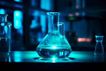 Flask with blue liquid inside