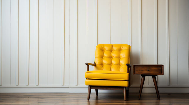 Yellow chair in room on background of white UHD wallpaper Stock Photographic Image