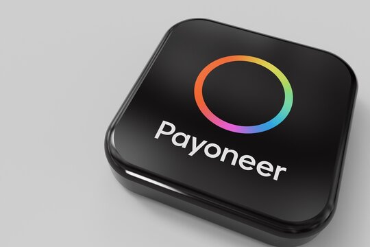 LONDON, UK - October 2023: Payoneer online payment sharing service provider company logo. 3D Rendering
