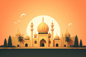 vector islamic with mosque in paper style - obrazy, fototapety, plakaty