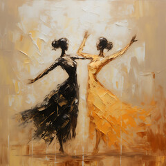  Abstract Ballet Girls Oil Painting On Canvas - Ballerina Dress Dancer Textured Hand Painted Painting - African girls dancing illustration oil painting watercolor art