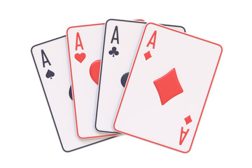 Playing cards isolated on a white background. Casino cards, blackjack, poker. Front view. 3D render illustration