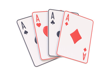 Playing cards isolated on a white background. Casino cards, blackjack, poker. Front view. 3D render illustration