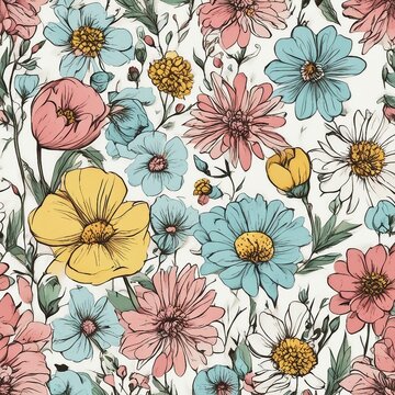 Padr&atilde;o de flores coloridas desenhadas