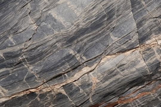 A mesmerizing close-up revealing the intricate patterns and mineral composition of Gneiss, a metamorphic rock formed through geological processes and tectonic forces.