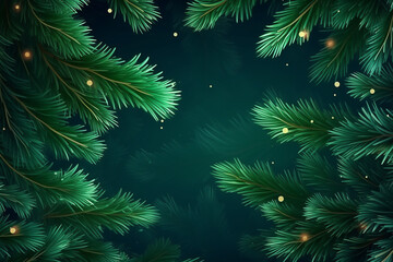 Fototapeta na wymiar Christmas background with fir branches and garland lights. Vector illustration.