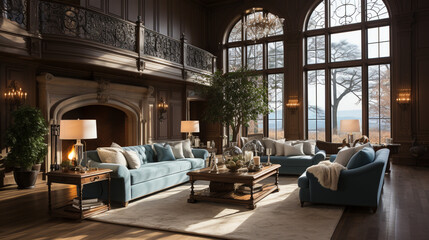 Traditional formal living room with elegant furniture