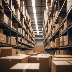Stock warehouse of cardboard boxes for e-commerce