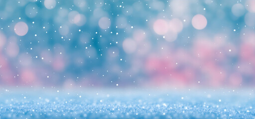 Fototapeta premium Horizontal banner with a blurred winter background and bokeh effect. Generative AI