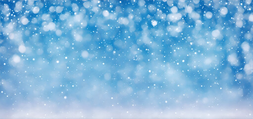 Fototapeta premium Horizontal banner with a blurred winter background and bokeh effect. Generative AI