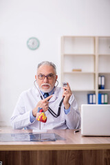 Old male doctor cardiologist working in the clinic