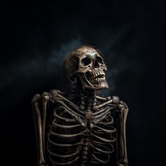 A halloween scary dark human skeleton. Generative AI.