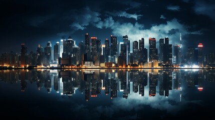 A city skyline at night dark sky. Generative AI.