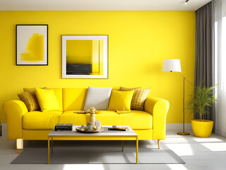 living room with Morden yellow color modern apartment  