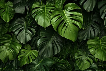 Glossy tropical foliage backdrop ideal for decks, slides, and websites. Generative AI