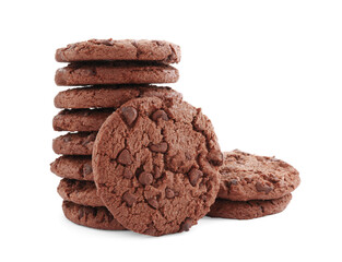 Delicious chocolate chip cookies isolated on white