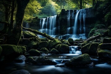 forest waterfall. Generative AI