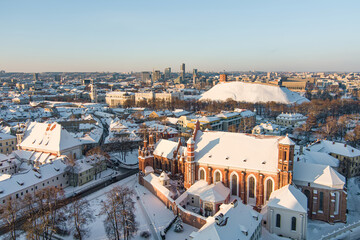 Aerial view of St. Anne's Church and neighboring Bernardine Church, one of the most beautiful and probably the most famous buildings in Vilnius.