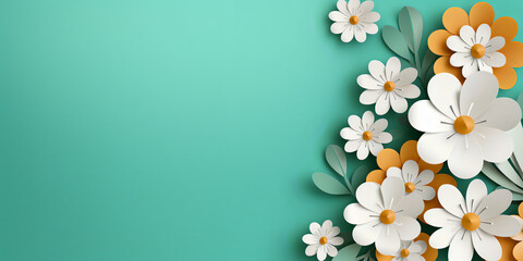 Paper cut flowers with copy space Creative spring background