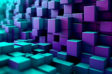Innovative 3D block arrangement with turquoise and purple colors, forming a high-tech background. Generative AI