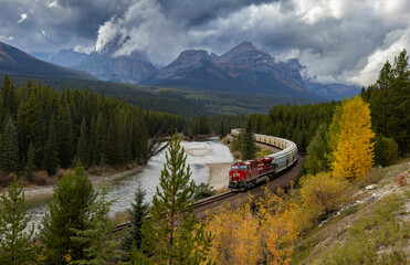 Train in the Valley at Morant's Curve in Banff National Park, Canada