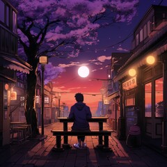  A style picture of a solitary Japanese man. Generative AI.