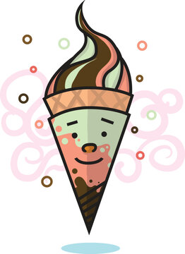 cute ice cream cartoon illustration
