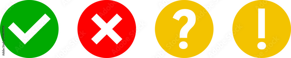 Poster green red and yellow yes or ok no or declined problem or warning flat icon set with check mark x cro