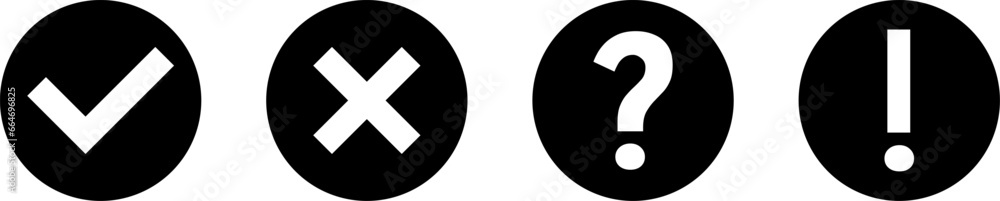 Poster black and white yes or ok no or declined problem or warning flat icon set with check mark x cross ex