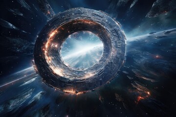 Interstellar spaceship traveling through wormholes.