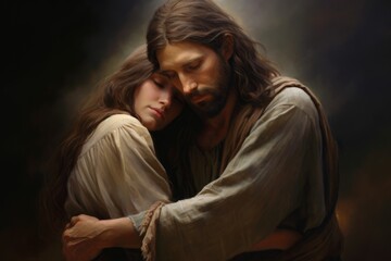 Jesus comforting the mourning, showing empathy.