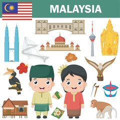Set of Malaysia famous landmarks 