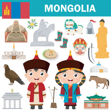 Set of Mongolia famous landmarks