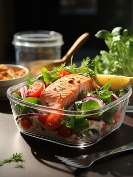 Salad in box on table UHD wallpaper Stock Photographic Image
