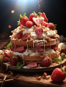 Strawberry cake on table UHD wallpaper Stock Photographic Image
