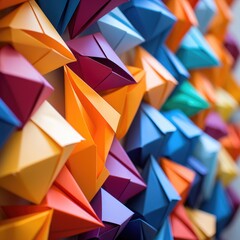 A close up of a wall of origami. Generative AI.
