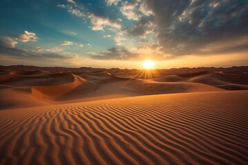 Fototapeta na wymiar A serene desert scene with sandy dunes and a beautiful turquoise sky. Generative AI