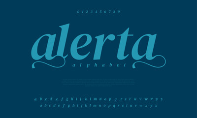 Alerta premium luxury elegant alphabet letters and numbers. Elegant wedding typography classic serif font decorative vintage retro. Creative vector illustration