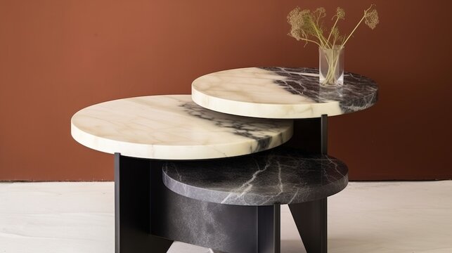A marble side table with black UHD wallpaper Stock Photographic Image
