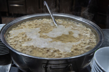 Pot of kelle paca soup in Turkey.