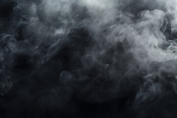 The wallpaper of the white and grey smoke steam slowly floating in the air isolated on black background. Generative AI. - obrazy, fototapety, plakaty