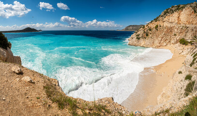 Kaputas beach near Kalkan town in Antalya province of Turkey. View on a stormy day in spring.