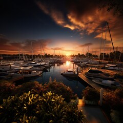 A busy marina location in a place. Generative AI.
