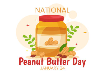 National Peanut Butter Day Vector Illustration on 24 January with Jar of Peanuts Butters for Poster or Banner in Flat Cartoon Background Design