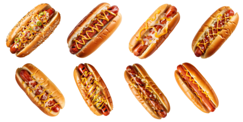 set of hotdogs isolated on transparent background 