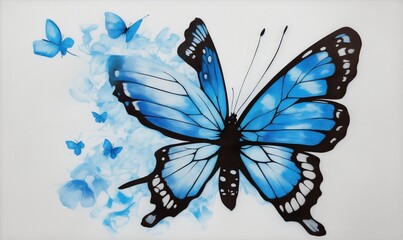 Blue butterfly on plain white background from AI Generative