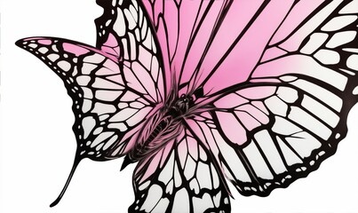 Pink butterfly on plain white background from AI Generative