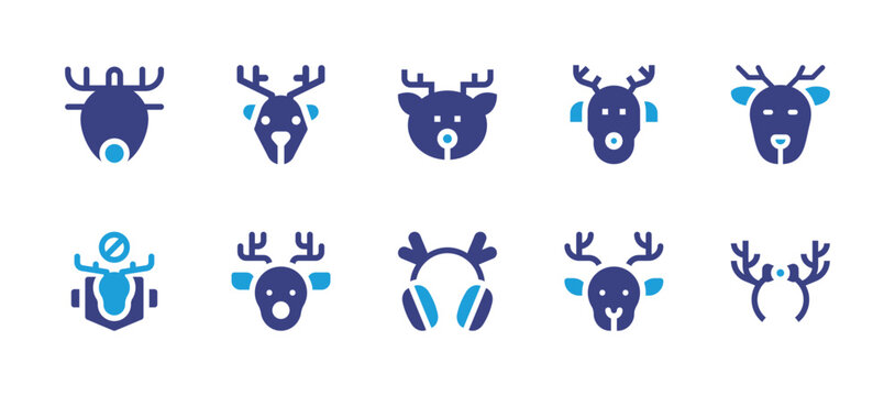 Reindeer icon set. Duotone color. Vector illustration. Containing deer, rudolf, reindeer, deer horns, earmuffs, headband.