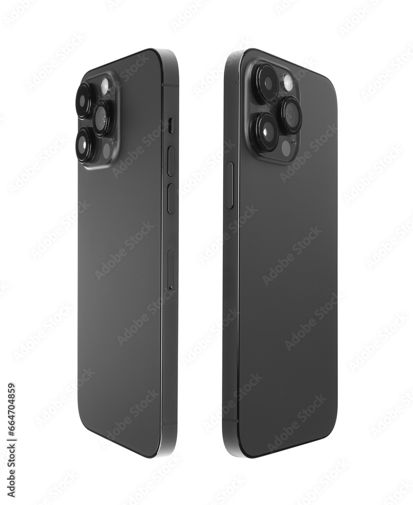 Poster flat rays ,collection of black smartphone mockup isolated with clipping path on transparent backgrou